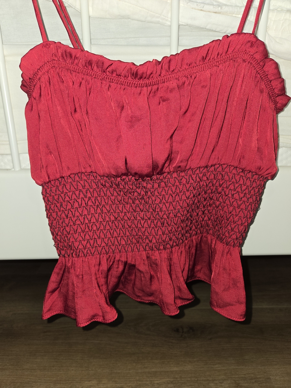 Free People Red Smocked Peplum Crop Top Sz Small